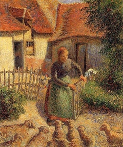 Shepherdess bringing sheep in by Camille Pissarro