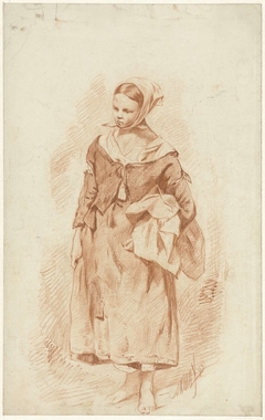 Staande vrouw met hoofddoek by Anton Mauve