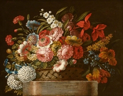 Still Life of Flowers in a Basket on a Plinth by Anonymous