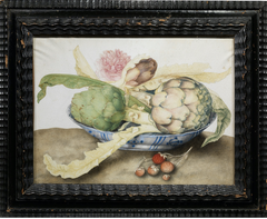 Still Life with a Chinese Plate, Artichokes, a Rose, and Strawberries by Giovanna Garzoni