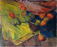 Still-life with fruits on green cloth by Anton Faistauer