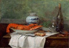 Still Life with Lobster on a White Tablecloth by Eugène Louis Boudin