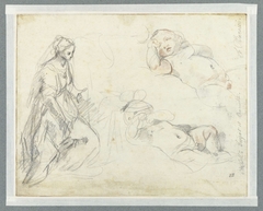 Studie voor de figuur van Maria in de Geboorte in het Prado, Madrid, en twee studie van een slapend Christuskind by Federico Barocci