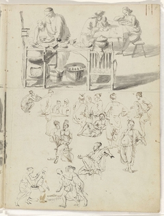 Studieblad, onder andere met een kok, etende mannen, een Javaanse Chinees en waterdragers by Unknown Artist