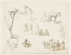 Studies van landlieden, paarden en een ooievaarsnest by Pieter Bartholomeusz Barbiers