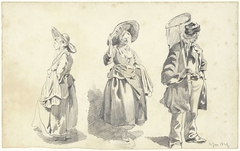 Studies van vrouw met grote hoed en staande visser by Pieter van Loon