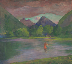 The Entrance to the Tautira River, Tahiti. Fisherman Spearing a Fish by John La Farge