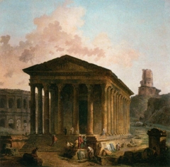 The Maison Carée, the Arenas and the Magne Tower in Nimes by Hubert Robert