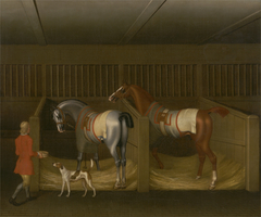 The Stables and Two Famous Running Horses belonging to His Grace, the Duke of Bolton by James Seymour