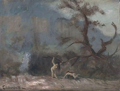 Two Nudes In Landscape by Louis Eilshemius