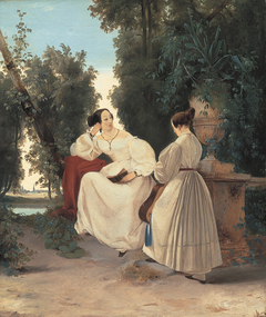 Two women in the park by Carl Blechen