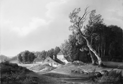 Udsigt mod et kalk- og teglbrænderi på en stormfuld dag by FME Fabritius de Tengnagel