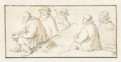 Vijf zittende mannen by Herman Saftleven