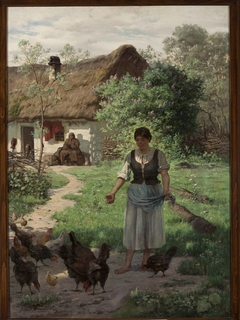 Village girl feeding hens by Aleksander Mroczkowski