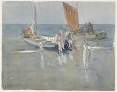 Vissersschepen op het strand van Scheveningen by Johan Antonie de Jonge