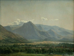 Vue de la ville d'Avezzano, au bord du lac de Cellano, royaume de Naples by Jean-Joseph-Xavier Bidauld