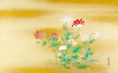 White and Pink Hibiscus and Peony by Kanō Tanshin