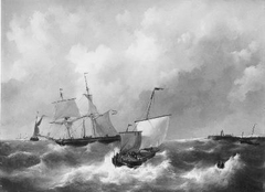 Woelig water, in de verte de Zeeuwse kust by Johannes Christiaan Schotel