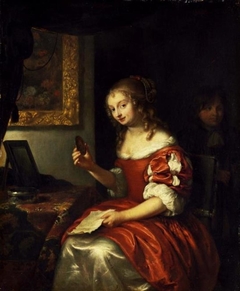 Young Lady with a Letter and a Medaillon by Caspar Netscher