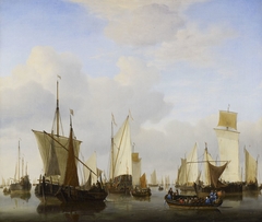 A Calm with a States Yacht, A Barge and many other Vessels under Sail by Willem van de Velde the Younger