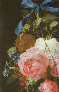 A festoon of flowers and fruit, hanging from a nail by Jan Davidsz. de Heem