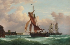 A fishing smack running into Newhaven by Richard Henry Nibbs