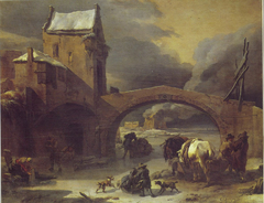 A Winter Landscape with a Stone Bridge by Nicolaes Pieterszoon Berchem