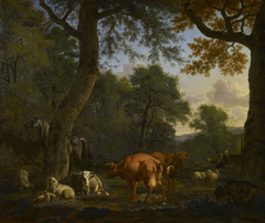 A Woodland Glade with Animals and Figures by Adriaen van de Velde