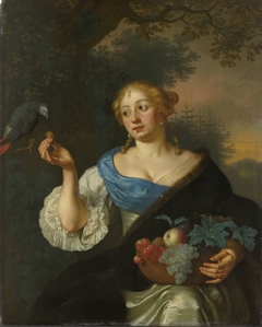 A young Woman with a Parrot by Ary de Vois