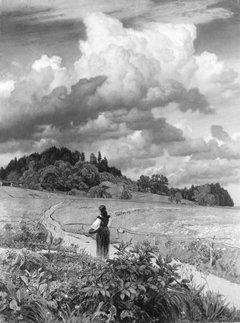 Bauernmädchen auf einem Feldweg (Naturstudie) by Emil Lugo