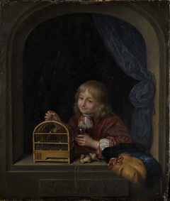 Boy with a Birdcage in a Window by Frans van Mieris the Elder