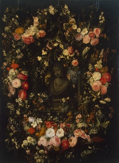 Bust of the Virgin Framed with a Garland of Flowers by Nicolaes van Verendael