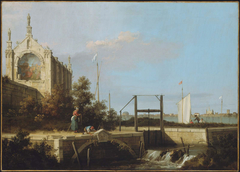 Capriccio: A Sluice on a River with a Chapel by Canaletto