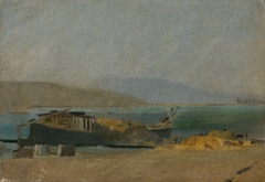 Cargo Ship on the Danube Riverbank by László Mednyánszky