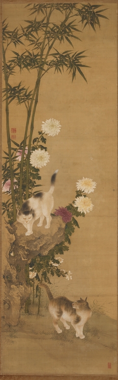 Cats by Bamboo and Chrysanthemums by Shen Quan