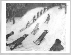 children on sledges by Franz Stuck