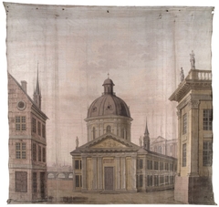 Del av kuliss till ”En stad" 15 delar: Fondvägg, stad med kyrka by Unknown Artist