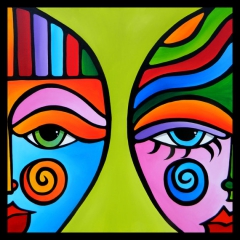 Delicate Balance - Original Abstract painting Modern pop Art Contemporary large Portrait cubist colorful FACE by Fidostudio by Tom Fedro