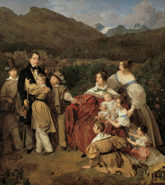 Der Notar Dr. Josef August Eltz mit seiner Gattin Caroline, geb. Schaumburg, und den acht Kindern in Ischl by Ferdinand Georg Waldmüller