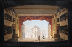 Det indvendige af Det kgl. teater under fremstillingen af Jacob v. Thyboe by Christian Ferdinand Christensen