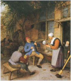 Drinking peasants before an inn by Adriaen van Ostade