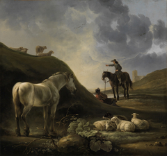 Duinlandschap met een schimmel en een ruiter by Aelbert Cuyp
