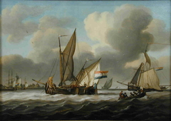 Een beurtman en een kotter voor anker op een onbekende rede by David Kleyne