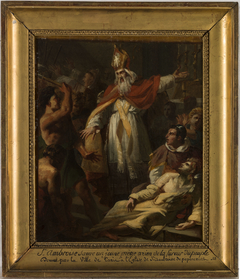 Esquisse pour l'église Saint-Ambroise : Saint Ambroise sauvant un prêtre arien de la fureur du peuple by Pierre-Auguste Vafflard