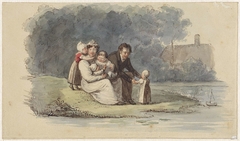 Familie zittend aan het water by Christiaan Julius Lodewijk Portman