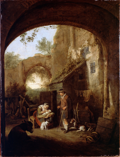 Figures in the Courtyard of an Old Building by Cornelis Dusart