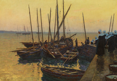 Fishing Boats along the Pier by Lionel Walden