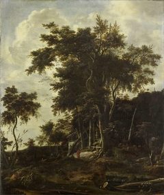 Forest landscape with a woodsman's shed by Roelant Roghman