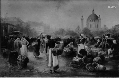 Gemüsemarkt an der Karlskirche in Wien by Franz Barbarini