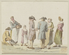 Gezelschap van drie mannen en vier vrouwen by Unknown Artist